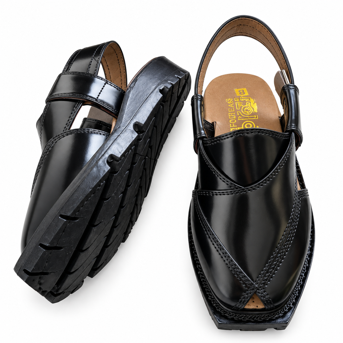 Jet Black Quetta Norozi Chappal with Double Sole