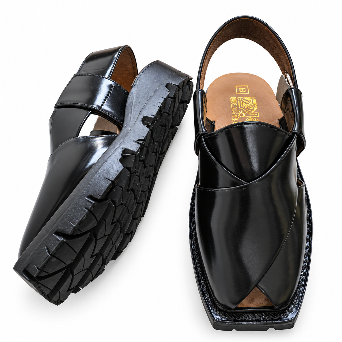 Handcrafted High-Lustre Black Quetta Norozi Chappal