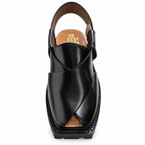 Handcrafted High-Lustre Black Quetta Norozi Chappal