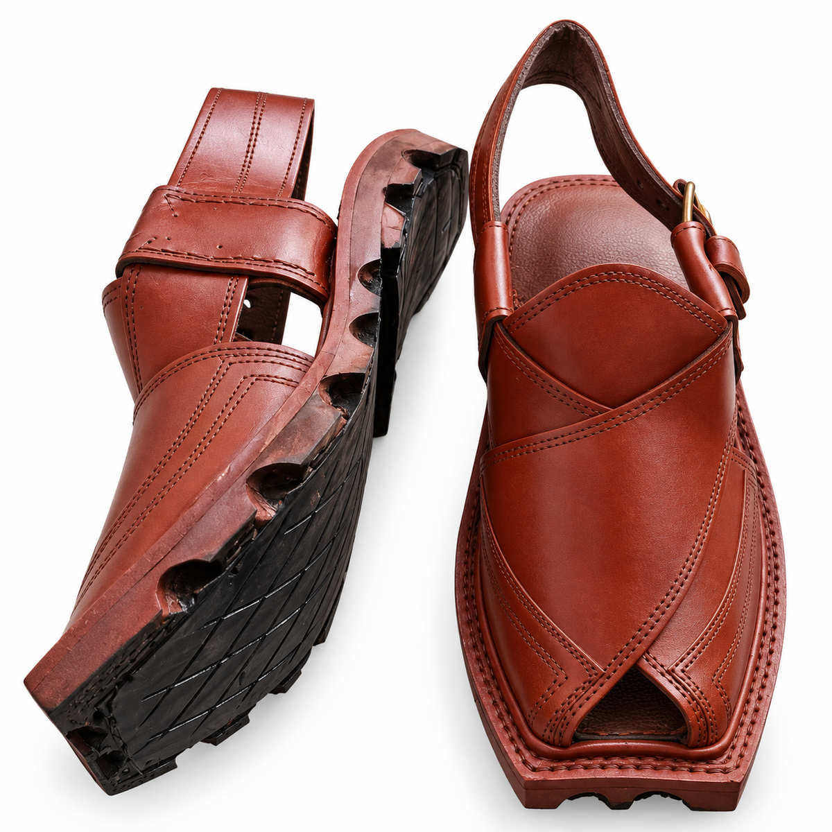 Men's Handmade Mustard Peshawari Chappal with Classic Stitching