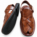 Men's Handmade Textured Brown Leather Peshawari Chappal