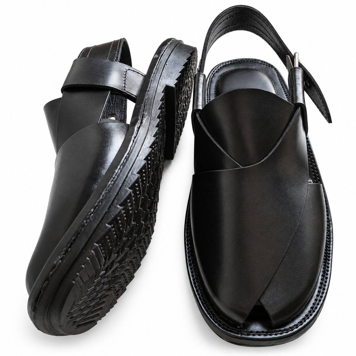 Men's Handmade Black Leather Peshawari Chappal
