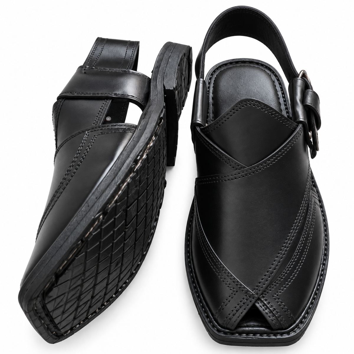 Men's Handmade Black Leather Peshawari Chappal