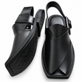 Men's Handmade Classic Black Leather Peshawari Chappal