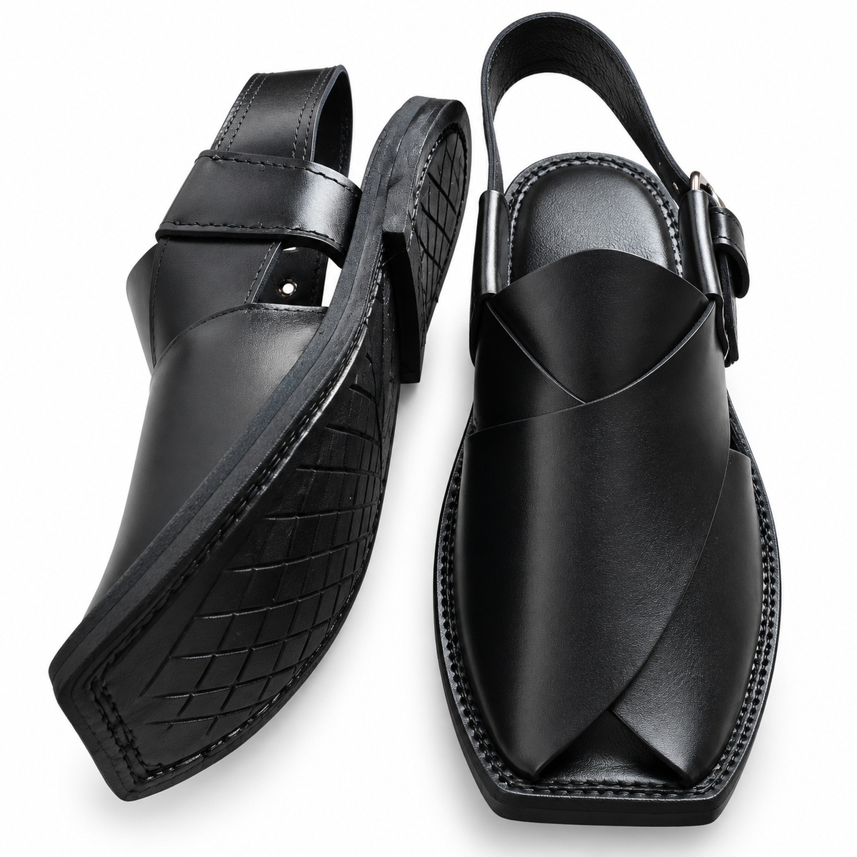 Men's Handmade Classic Black Leather Peshawari Chappal