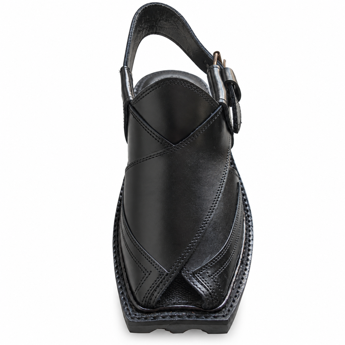 Men's Handmade Black Peshawari Chappal with Classic Stitching