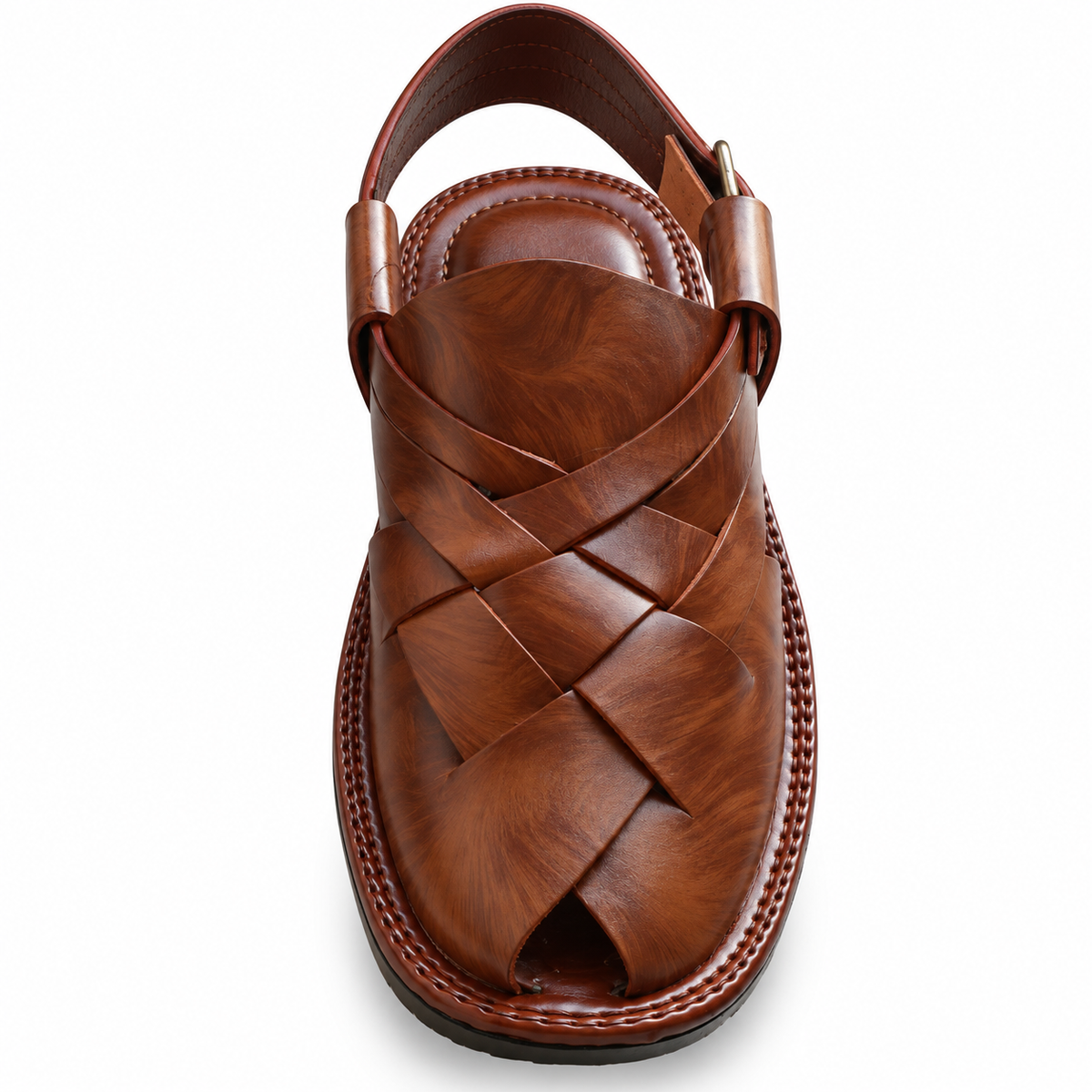 Men's Handmade Textured Brown Leather Peshawari Chappal