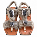 Men's Handmade Brown Leather Fur Sandals