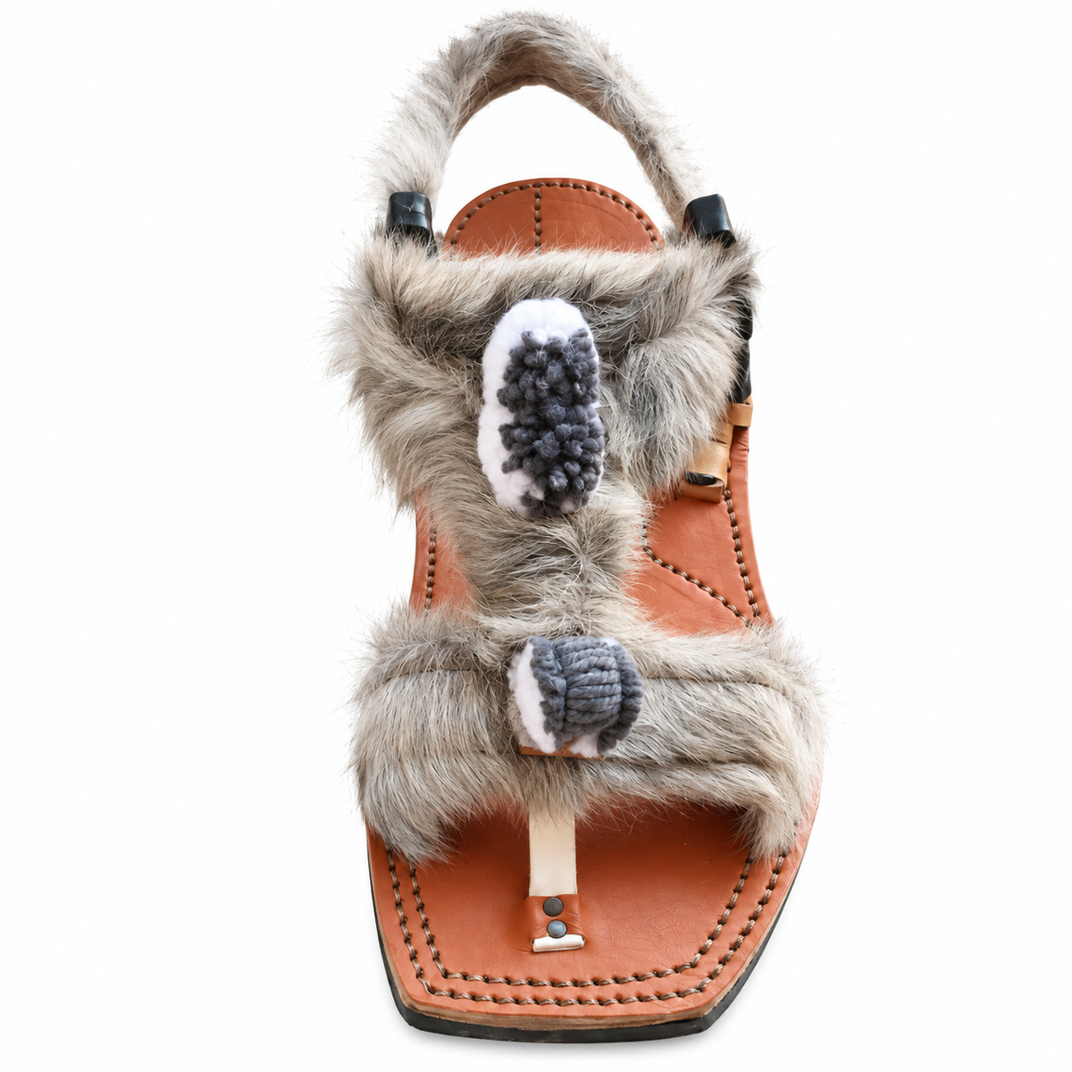 Men's Handmade Brown Leather Fur Sandals