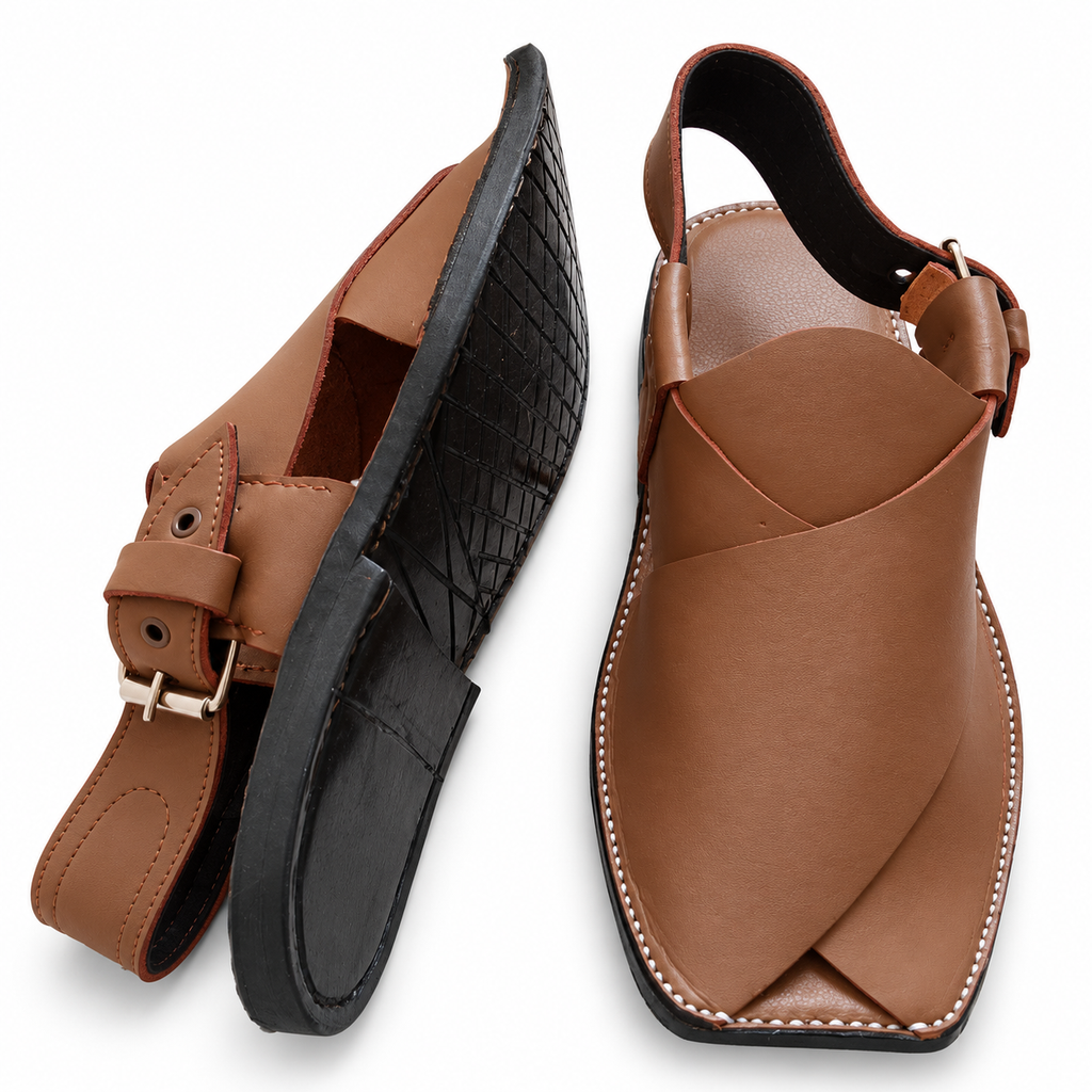 Men's Handmade Tan Leather Peshawari Chappal