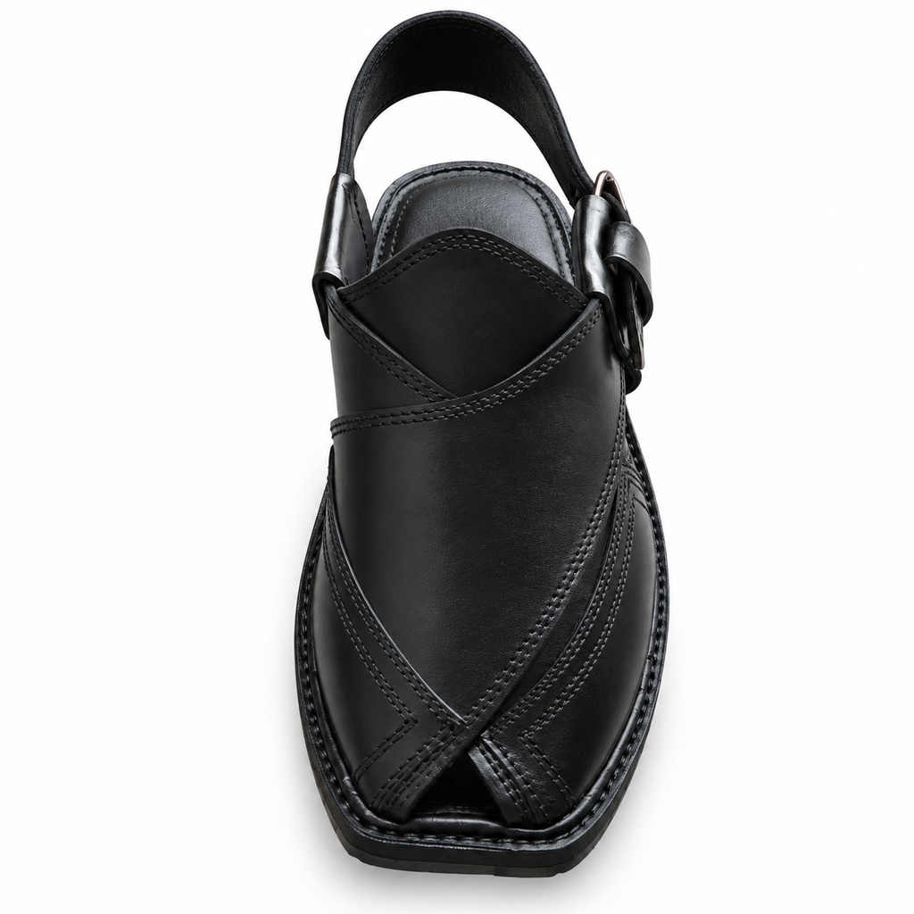 Men's Handmade Black Leather Peshawari Chappal