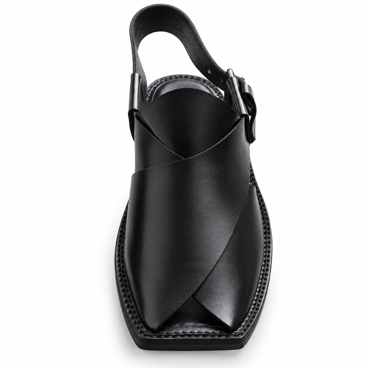 Men's Handmade Classic Black Leather Peshawari Chappal