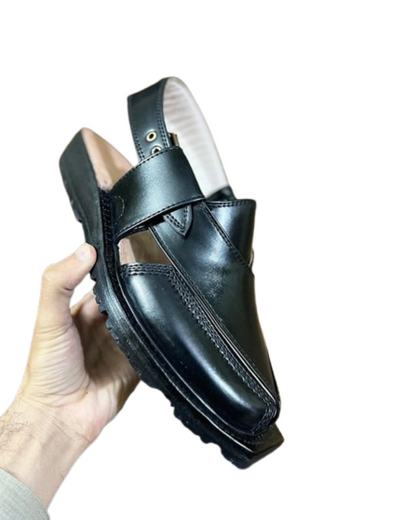 Mehran Classic Black Leather Narozi Chappal for Men