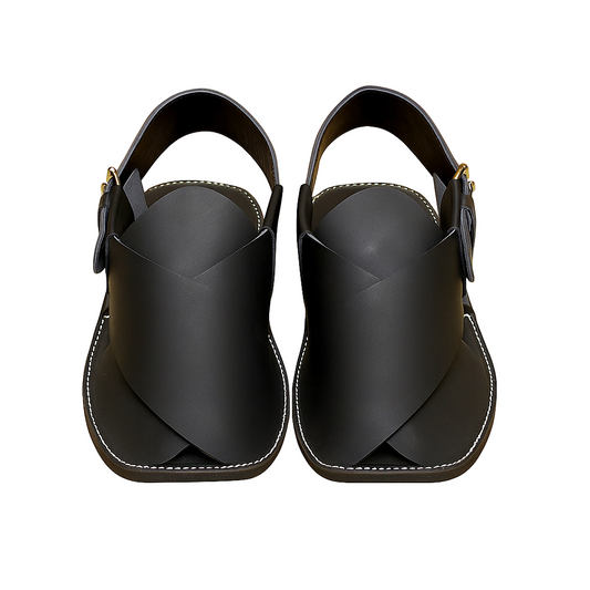 Handmade traditional Peshawari chappal for men with cross-strap front view